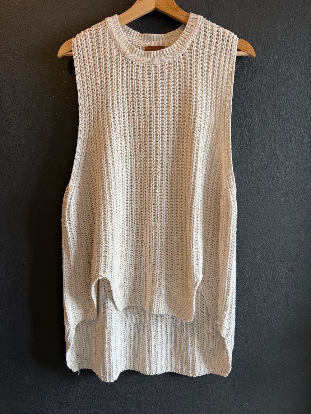 POL Women Cream Knit Open-Weave Sweater with Leather Logo Patch